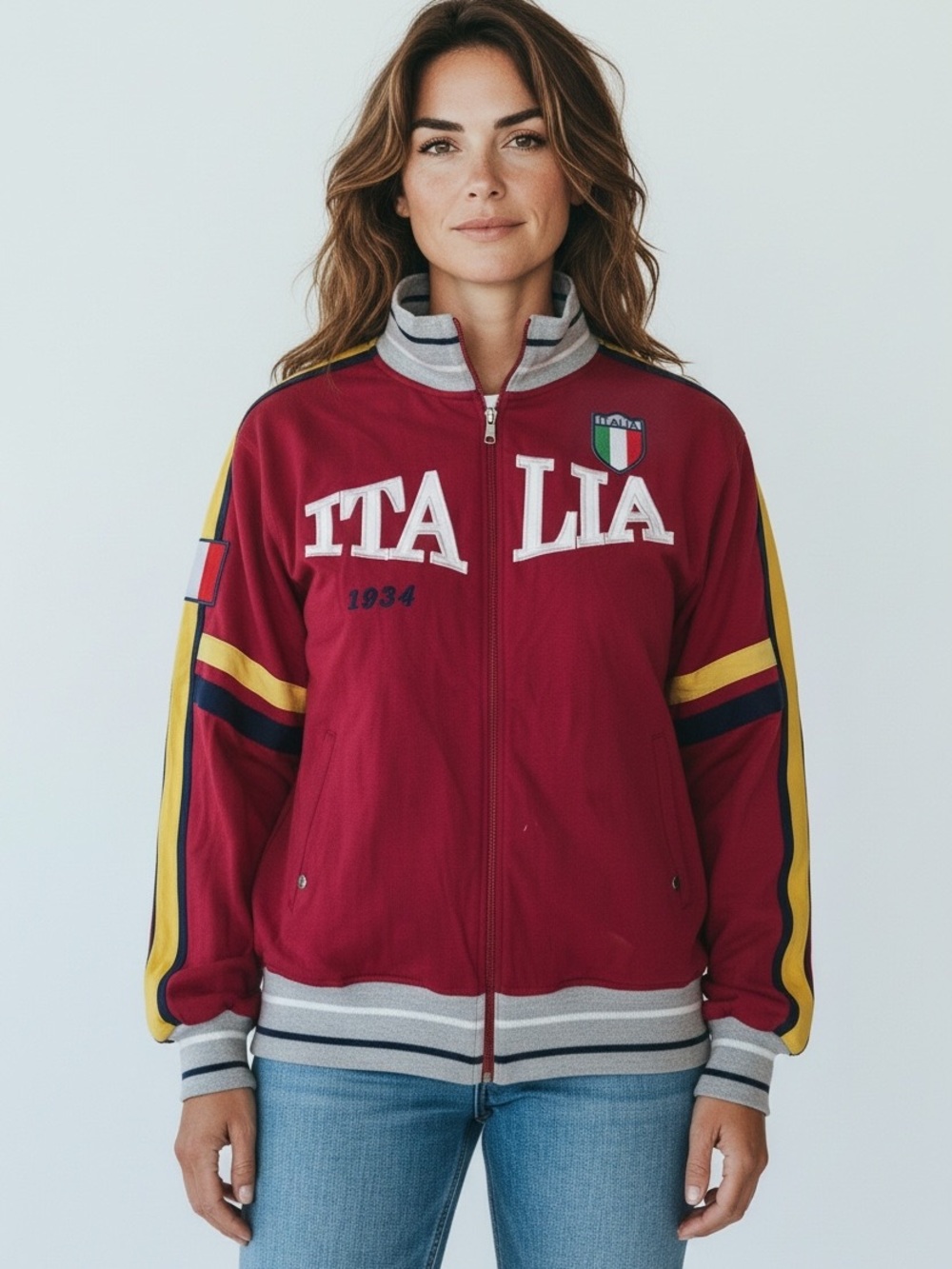Burgundy Italia Zip-Up Track Jacket